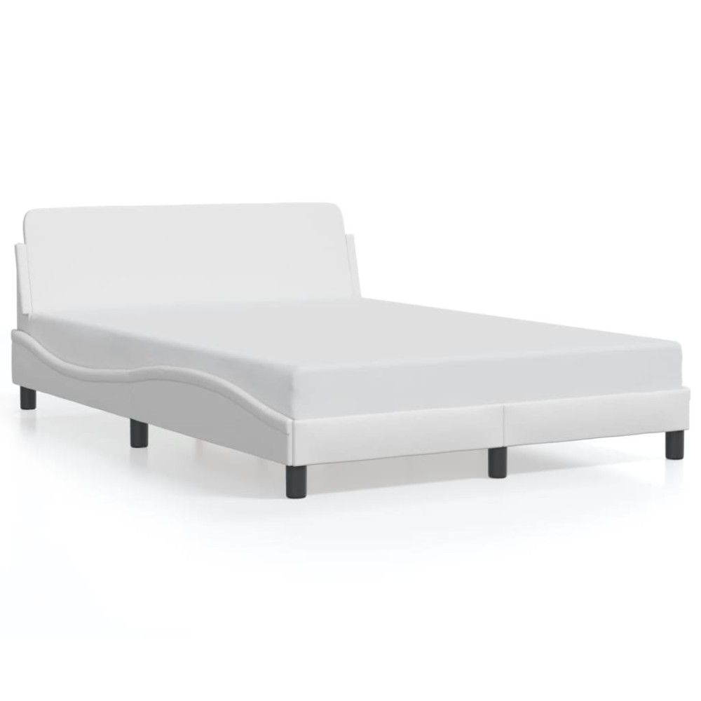 vidaXL Cadru de pat cu tăblie, alb, 140x190 cm, piele ecologică