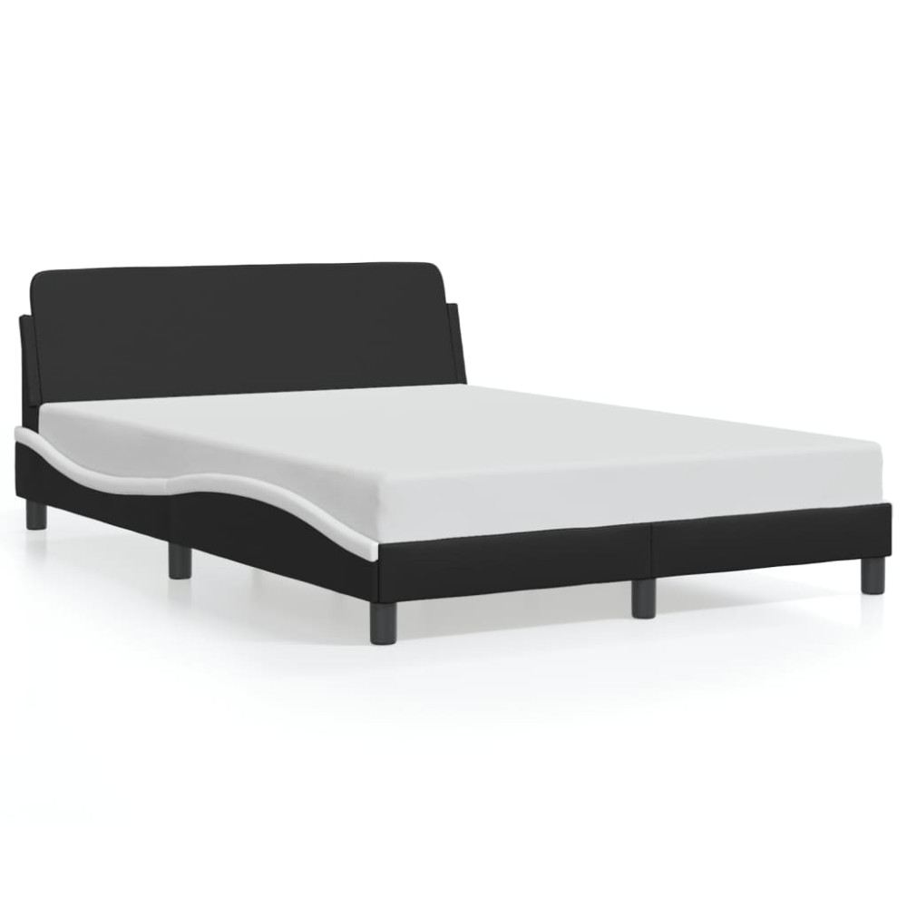 vidaXL Cadru de pat cu tăblie, negru/alb, 140x200 cm, piele ecologică