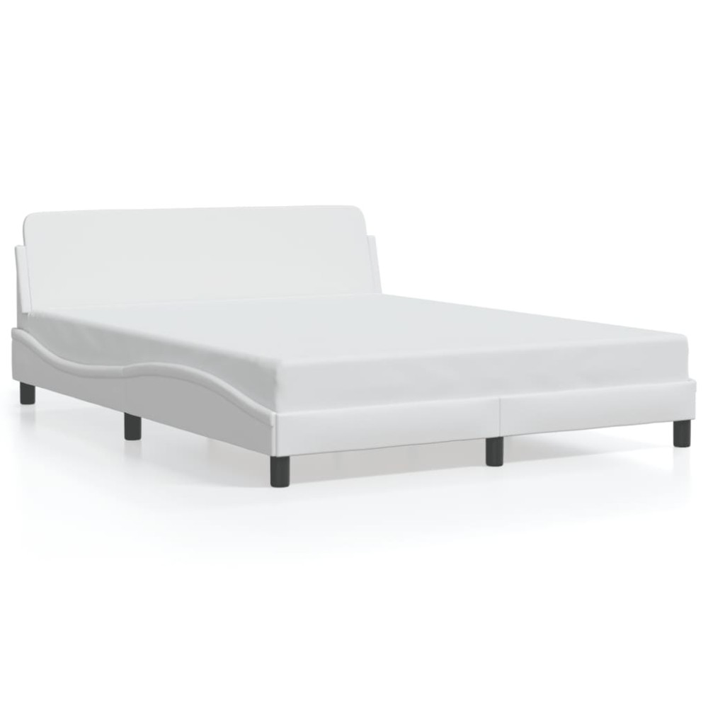 vidaXL Cadru de pat cu tăblie, alb, 160x200 cm, piele ecologică