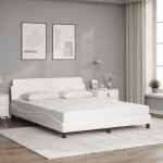 vidaXL Cadru de pat cu tăblie, alb, 160x200 cm, piele ecologică vidaXL Cadru de pat cu tăblie, alb, 160x200 cm, piele ecologică