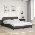 vidaXL Cadru de pat cu tăblie, gri, 160x200 cm, piele ecologică vidaXL Cadru de pat cu tăblie, gri, 160x200 cm, piele ecologică