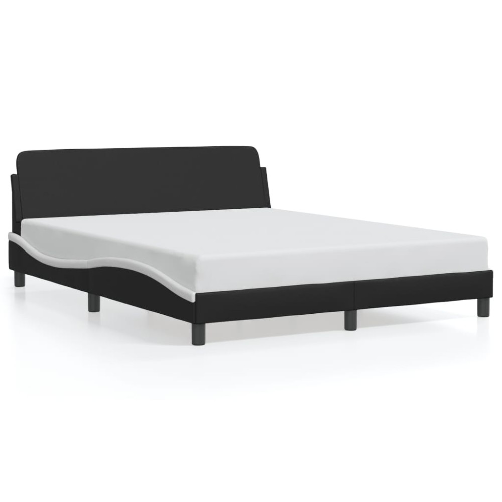 vidaXL Cadru de pat cu tăblie, negru/alb, 160x200 cm, piele ecologică