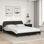 vidaXL Cadru de pat cu tăblie, negru/alb, 160x200 cm, piele ecologică vidaXL Cadru de pat cu tăblie, negru/alb, 160x200 cm, piele ecologică