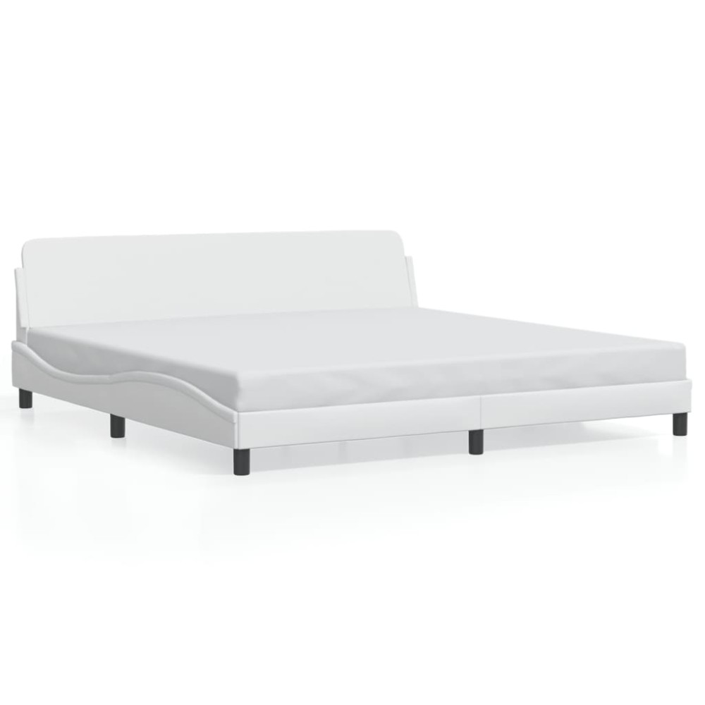 vidaXL Cadru de pat cu tăblie, alb, 200x200 cm, piele ecologică