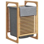 vidaXL Coș de rufe cu sac gri 32x30x36,5 cm, bambus vidaXL Coș de rufe cu sac gri 32x30x36,5 cm, bambus