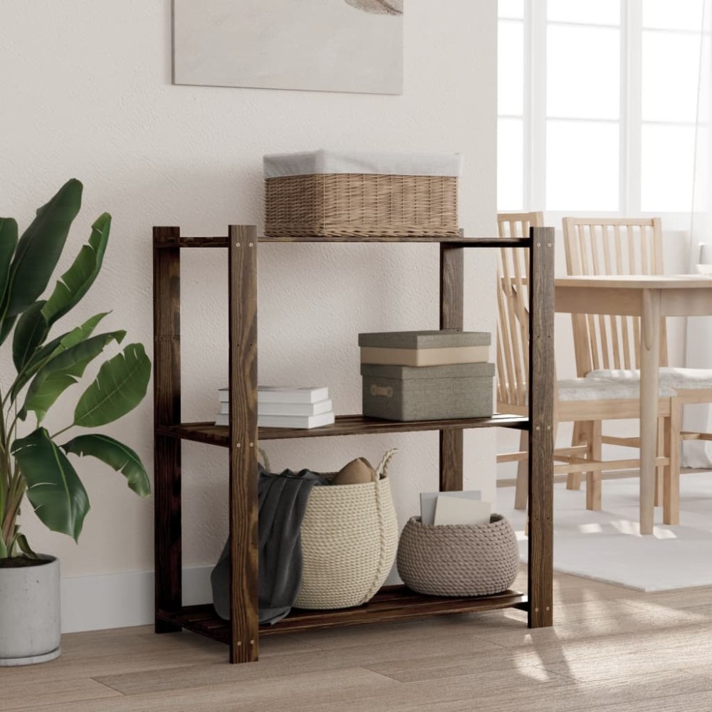 vidaXL Suport depozitare 3 niveluri, negru, 80x38x90cm, lemn masiv pin