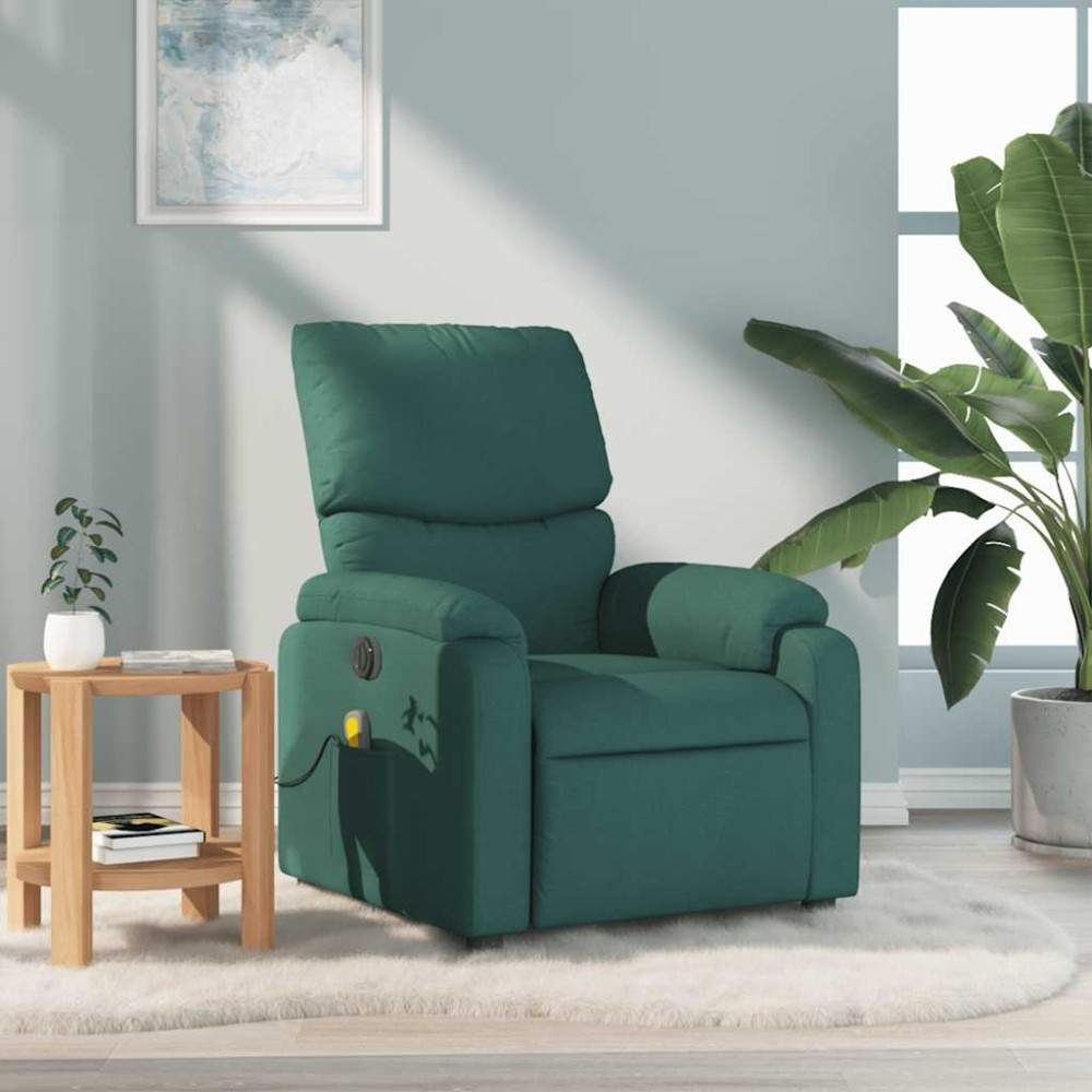 vidaXL Fotoliu de masaj rabatabil, verde închis, material textil