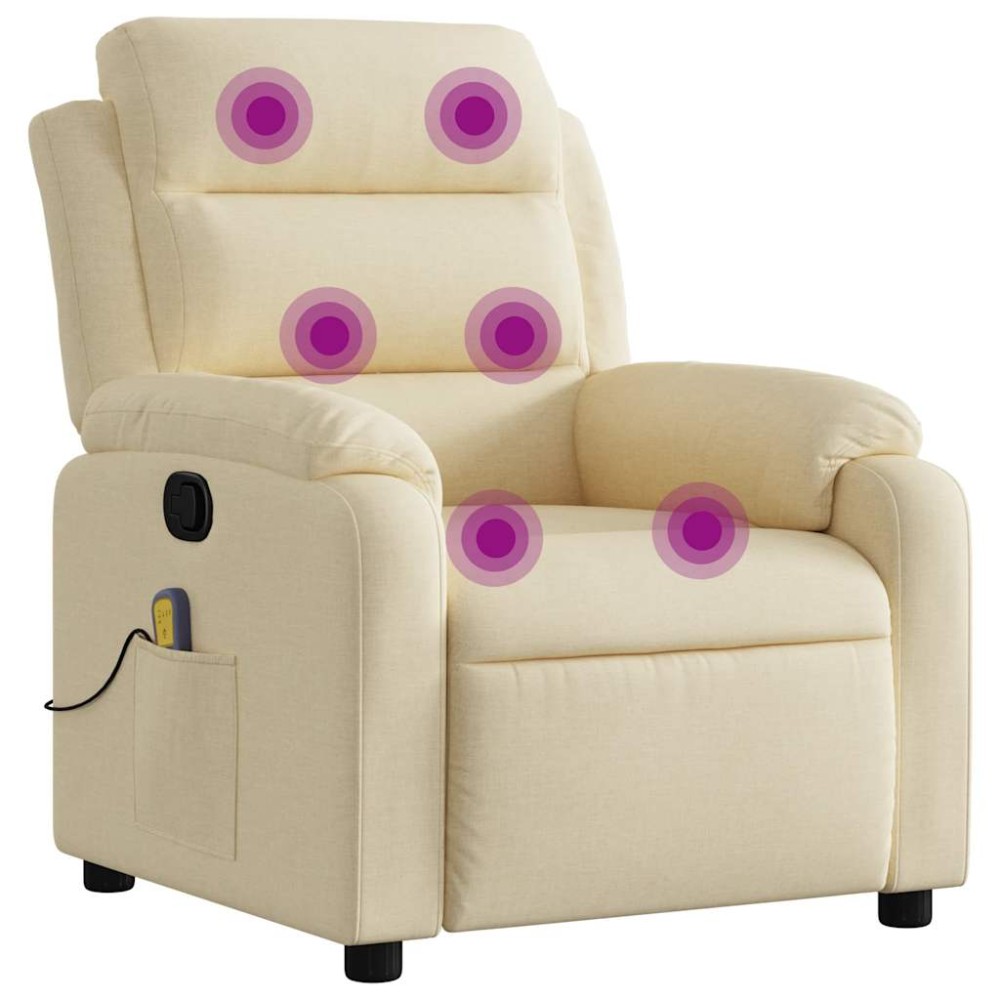 vidaXL Fotoliu rabatabil de masaj, crem, material textil