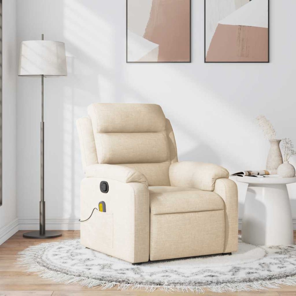vidaXL Fotoliu rabatabil de masaj, crem, material textil