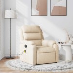 vidaXL Fotoliu rabatabil de masaj, crem, material textil