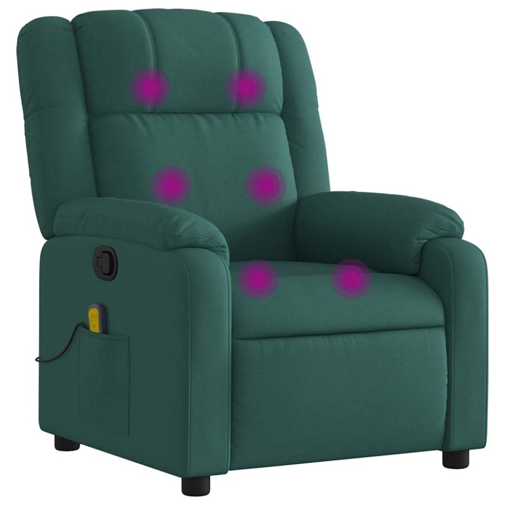 vidaXL Fotoliu de masaj rabatabil, verde închis, material textil