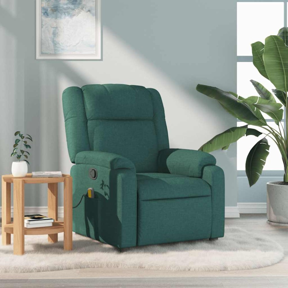 vidaXL Fotoliu de masaj rabatabil, verde închis, material textil