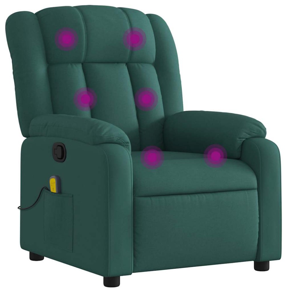 vidaXL Fotoliu de masaj rabatabil, verde închis, material textil
