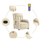 vidaXL Fotoliu rabatabil de masaj, crem, material textil