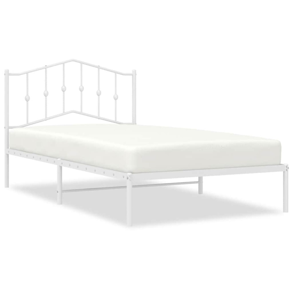 vidaXL Cadru de pat din metal cu tăblie, alb, 100x200 cm