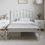 vidaXL Cadru de pat din metal cu tăblie, alb, 100x200 cm