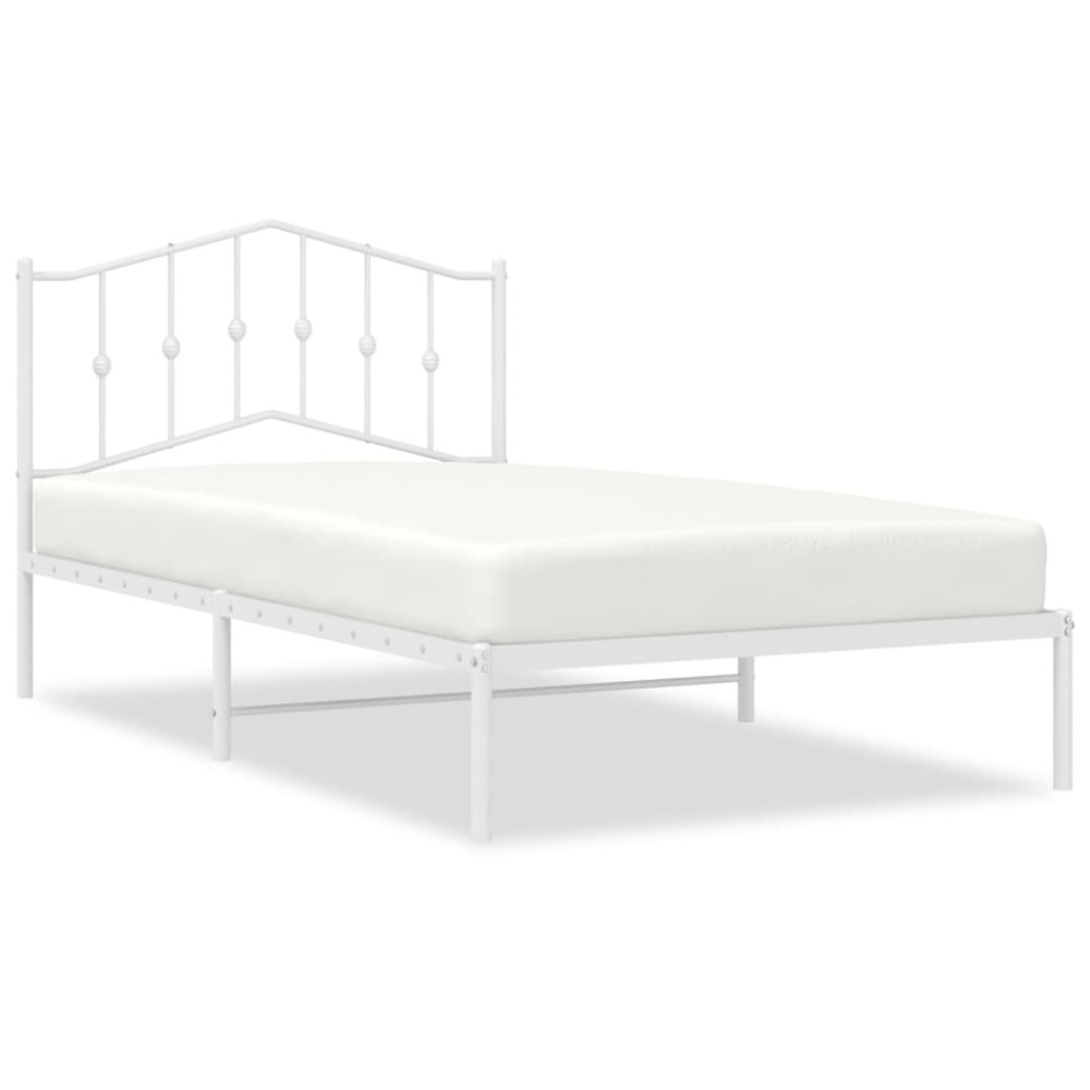 vidaXL Cadru de pat din metal cu tăblie, alb, 107x203 cm