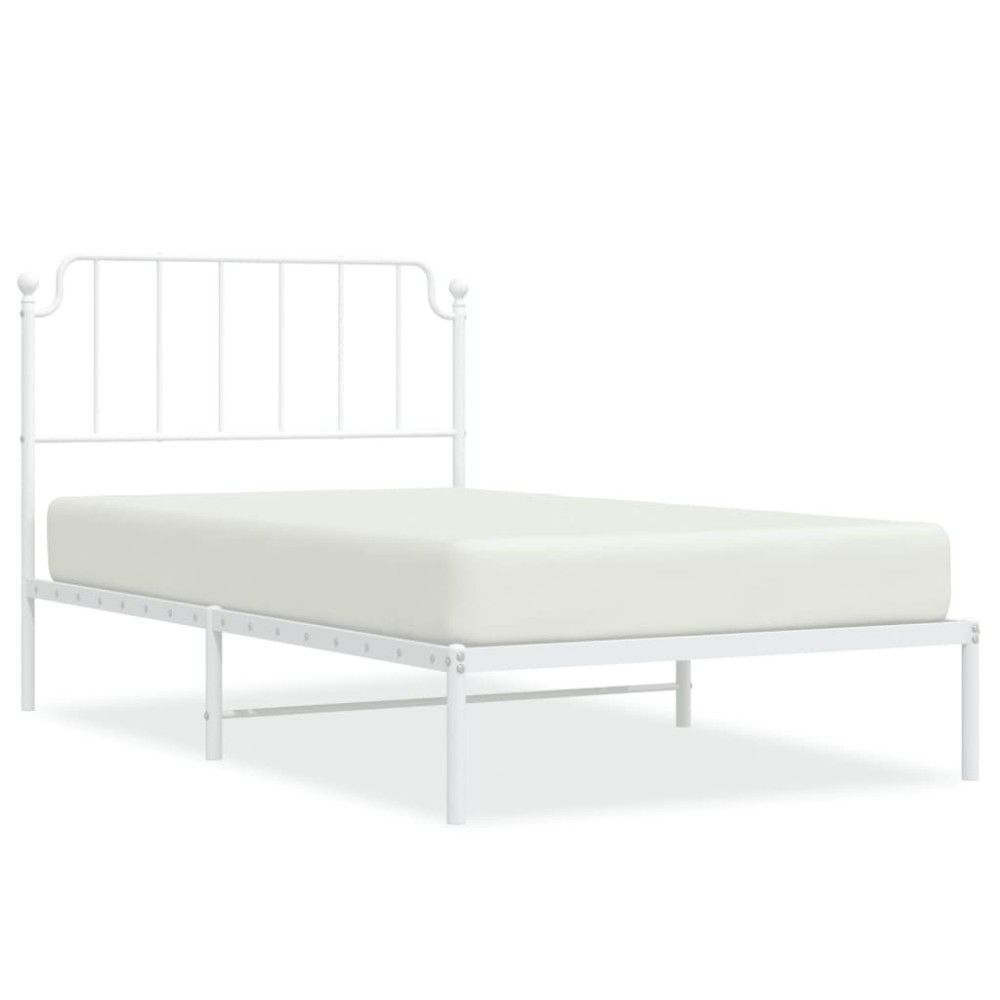 vidaXL Cadru de pat din metal cu tăblie, alb, 107x203 cm