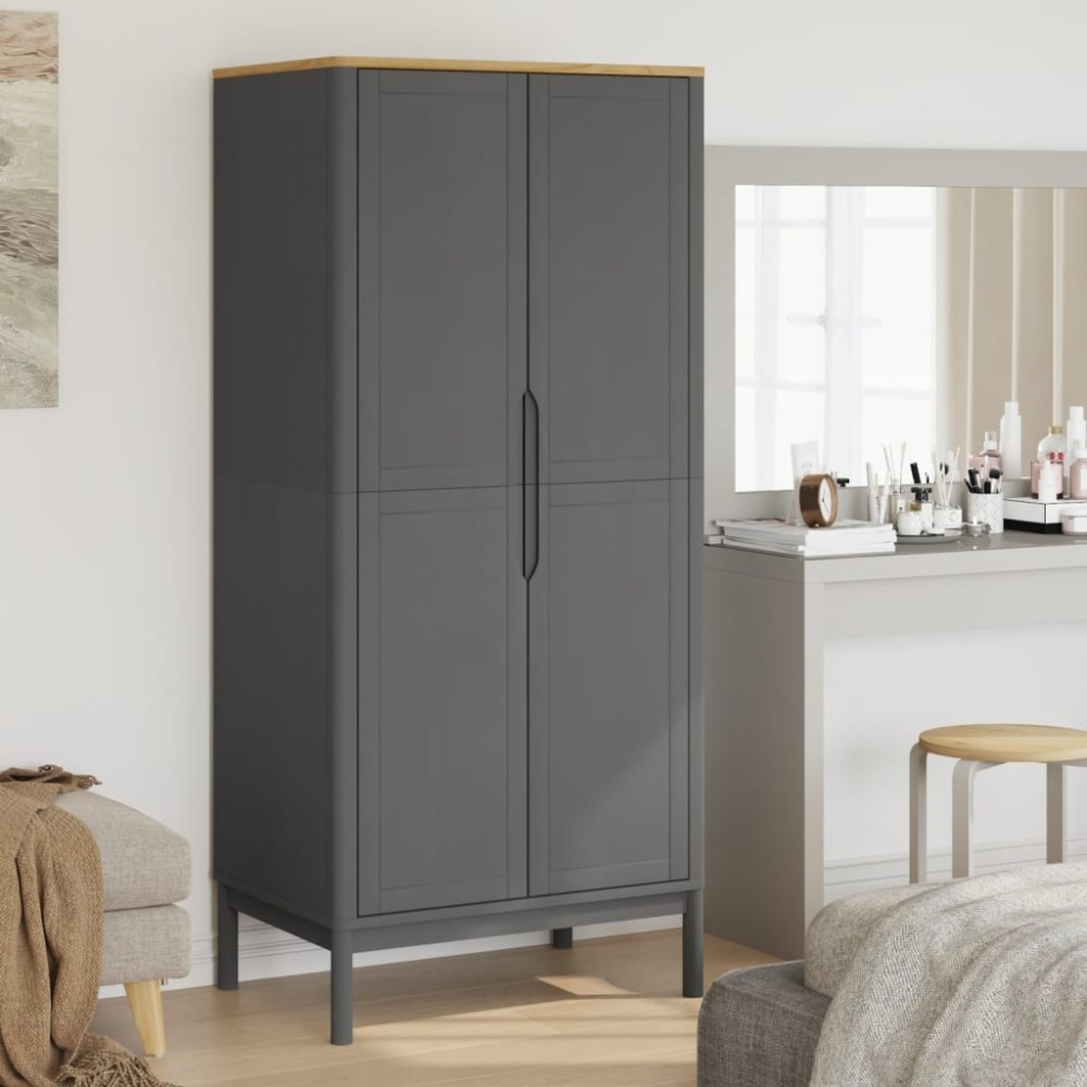 vidaXL Șifonier "FLORO", gri, 77x53x171 cm, lemn masiv pin