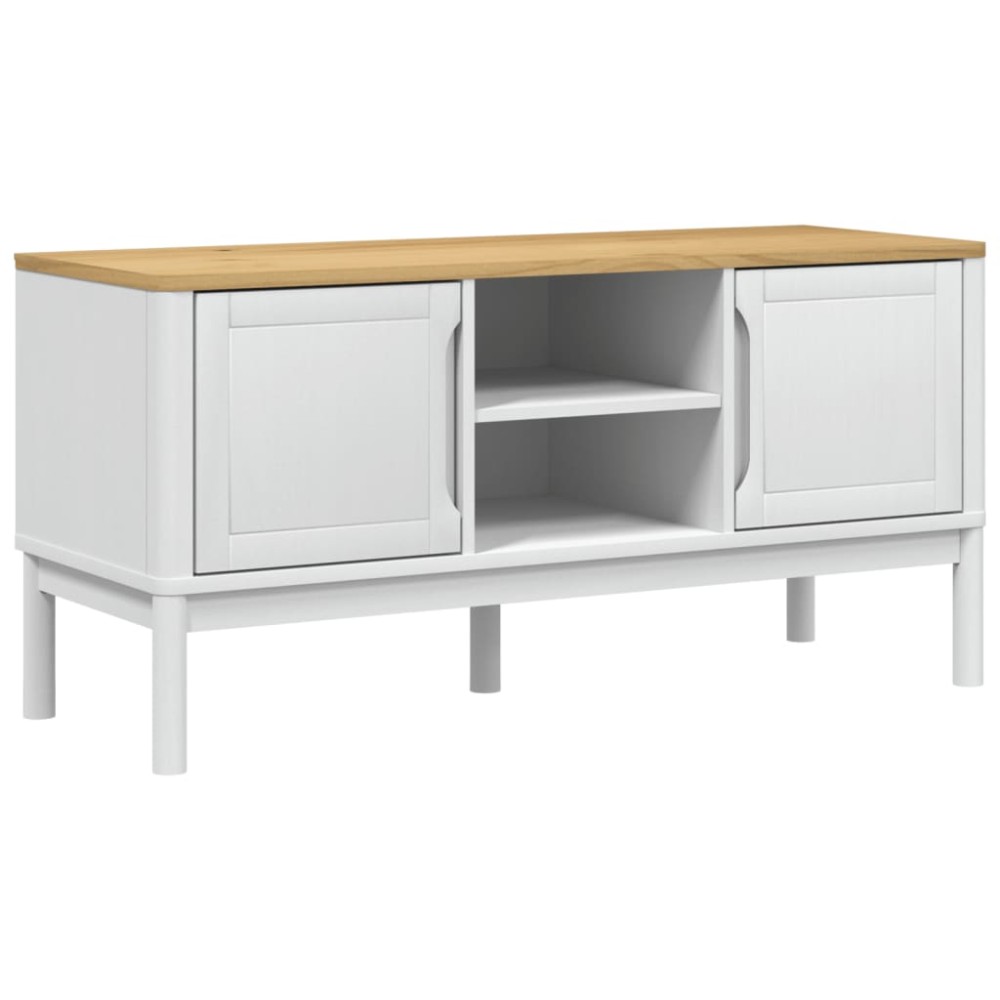 vidaXL Dulap TV "FLORO", alb, 114x43x55 cm, lemn masiv de pin