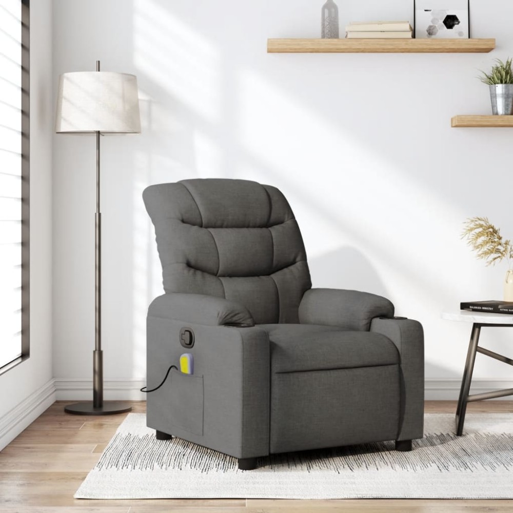 vidaXL Fotoliu de masaj rabatabil, gri închis, material textil