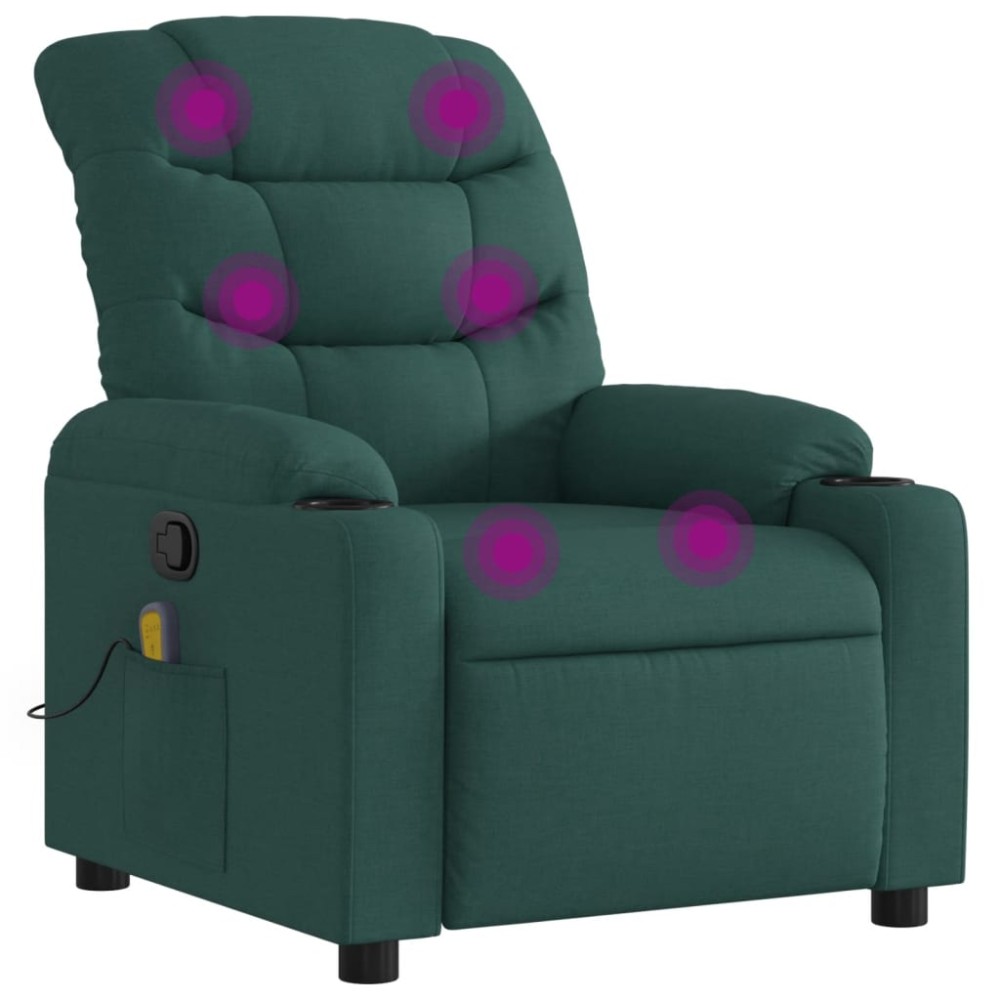 vidaXL Fotoliu de masaj rabatabil, verde închis, material textil