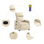 vidaXL Fotoliu rabatabil de masaj, crem, material textil