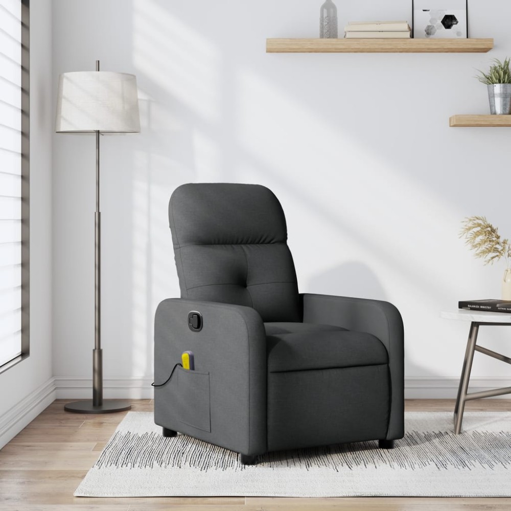 vidaXL Fotoliu de masaj rabatabil, gri închis, material textil