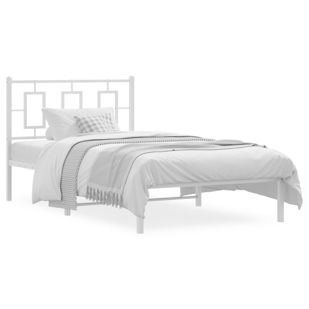 vidaXL Cadru de pat din metal cu tăblie, alb, 100x200 cm