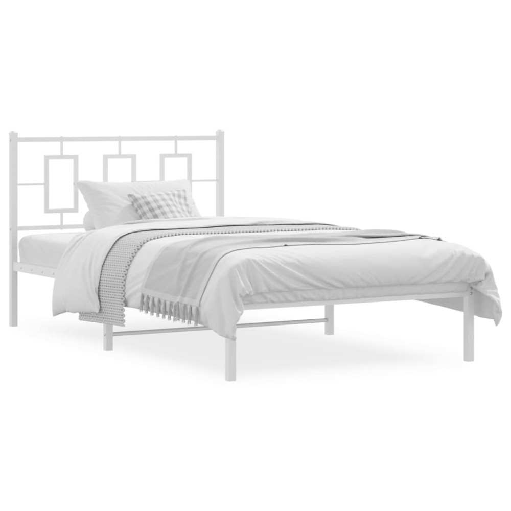 vidaXL Cadru de pat din metal cu tăblie, alb, 107x203 cm