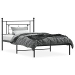 vidaXL Cadru de pat din metal cu tăblie, negru, 107x203 cm