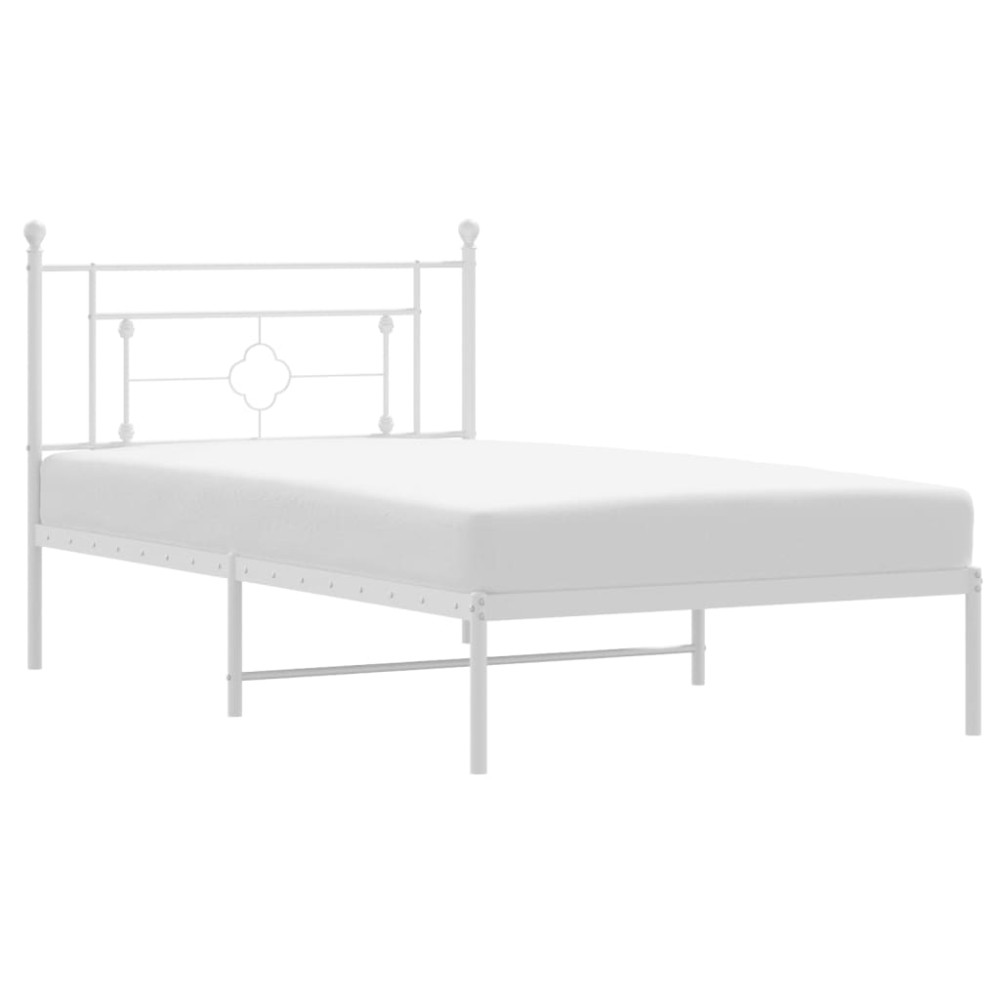 vidaXL Cadru de pat din metal cu tăblie, alb, 107x203 cm