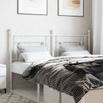 vidaXL Tăblie de pat metalică, alb, 150 cm