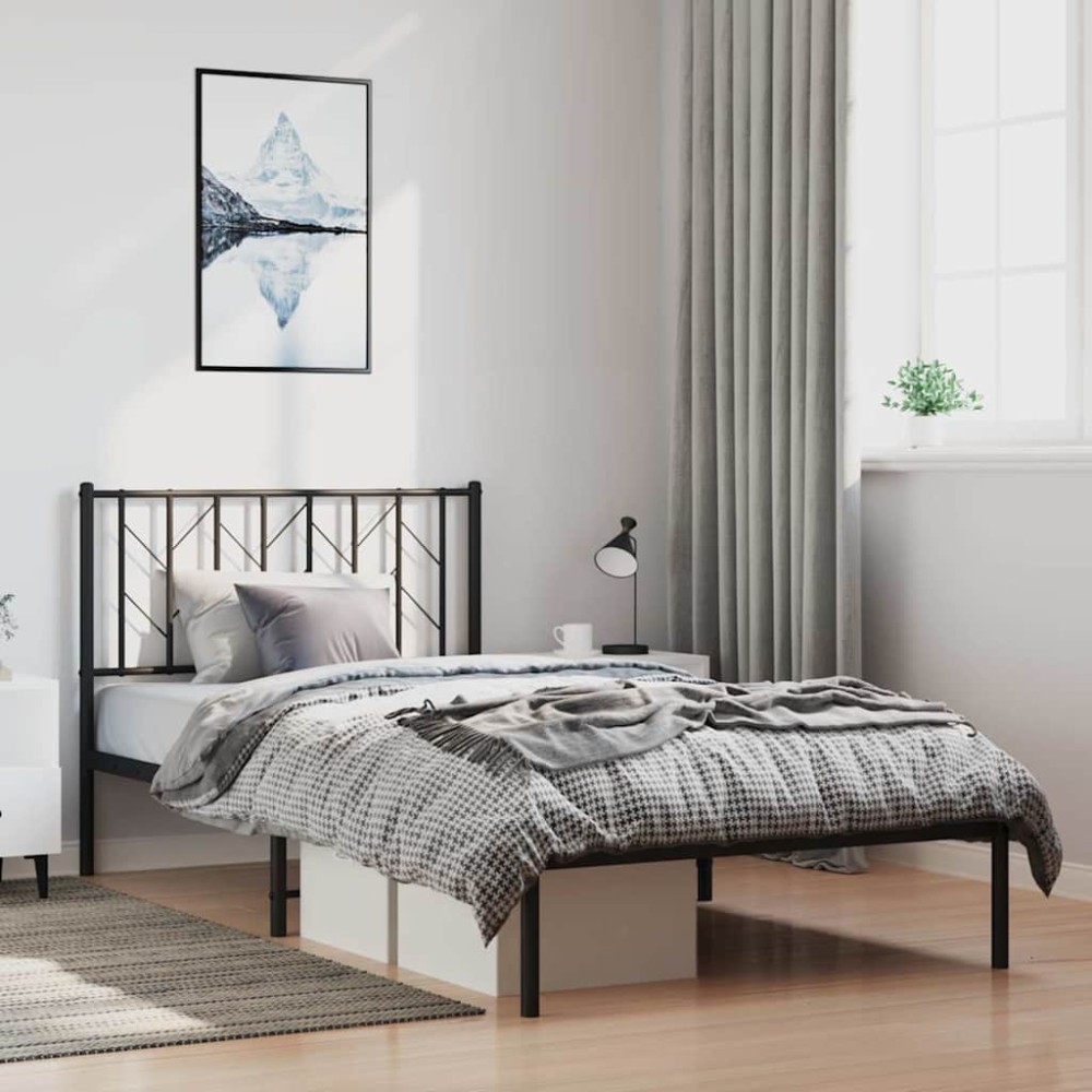 vidaXL Cadru de pat din metal cu tăblie, negru, 100x200 cm