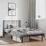 vidaXL Cadru de pat din metal cu tăblie, negru, 100x200 cm