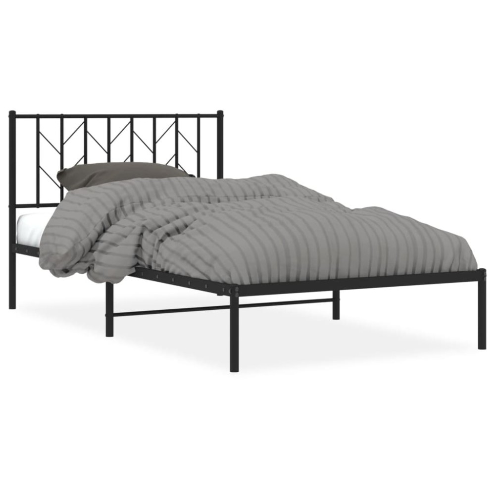 vidaXL Cadru de pat din metal cu tăblie, negru, 107x203 cm