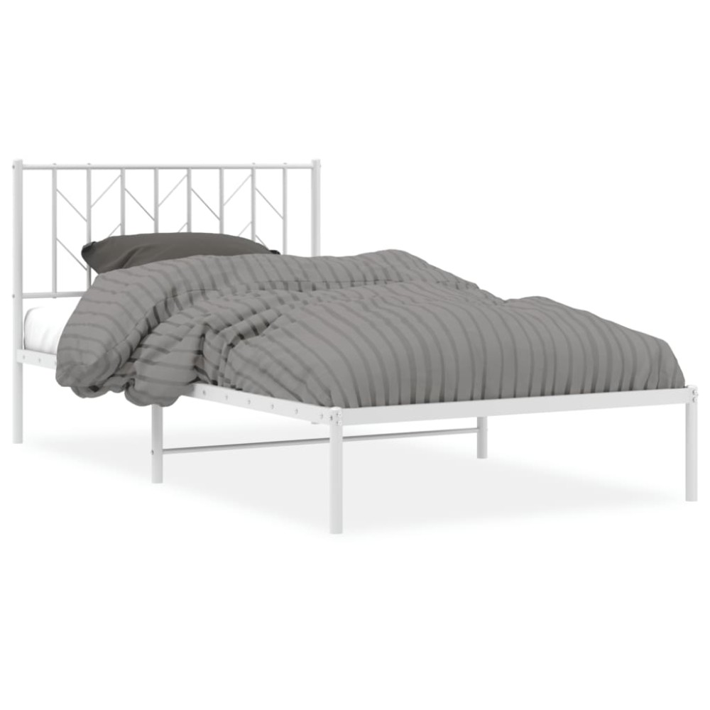 vidaXL Cadru de pat din metal cu tăblie, alb, 107x203 cm