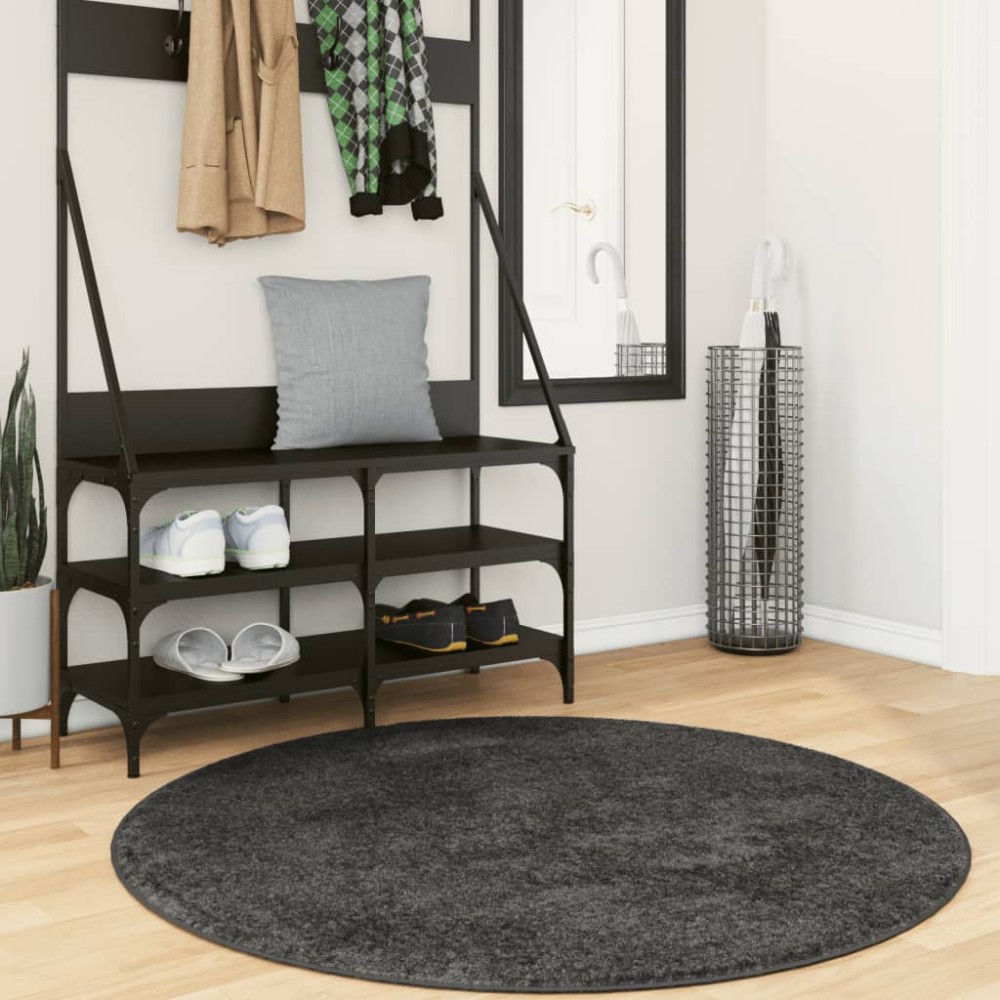 vidaXL Covor pufos "PAMPLONA" cu fire înalte, antracit modern Ø 120 cm