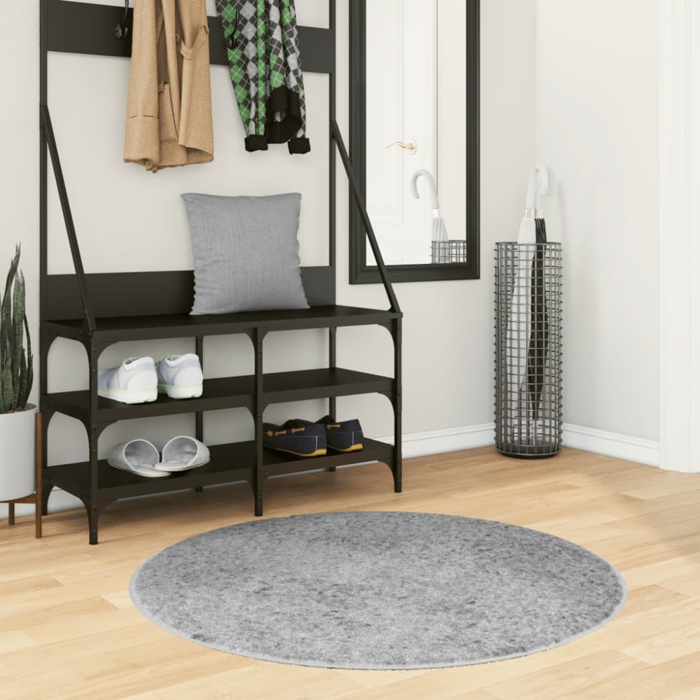 vidaXL Covor pufos "PAMPLONA" cu fire înalte, gri modern, Ø 100 cm