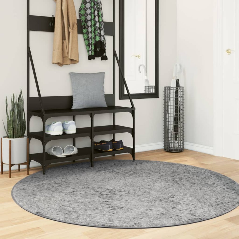 vidaXL Covor pufos "PAMPLONA" cu fire înalte, gri modern, Ø 160 cm
