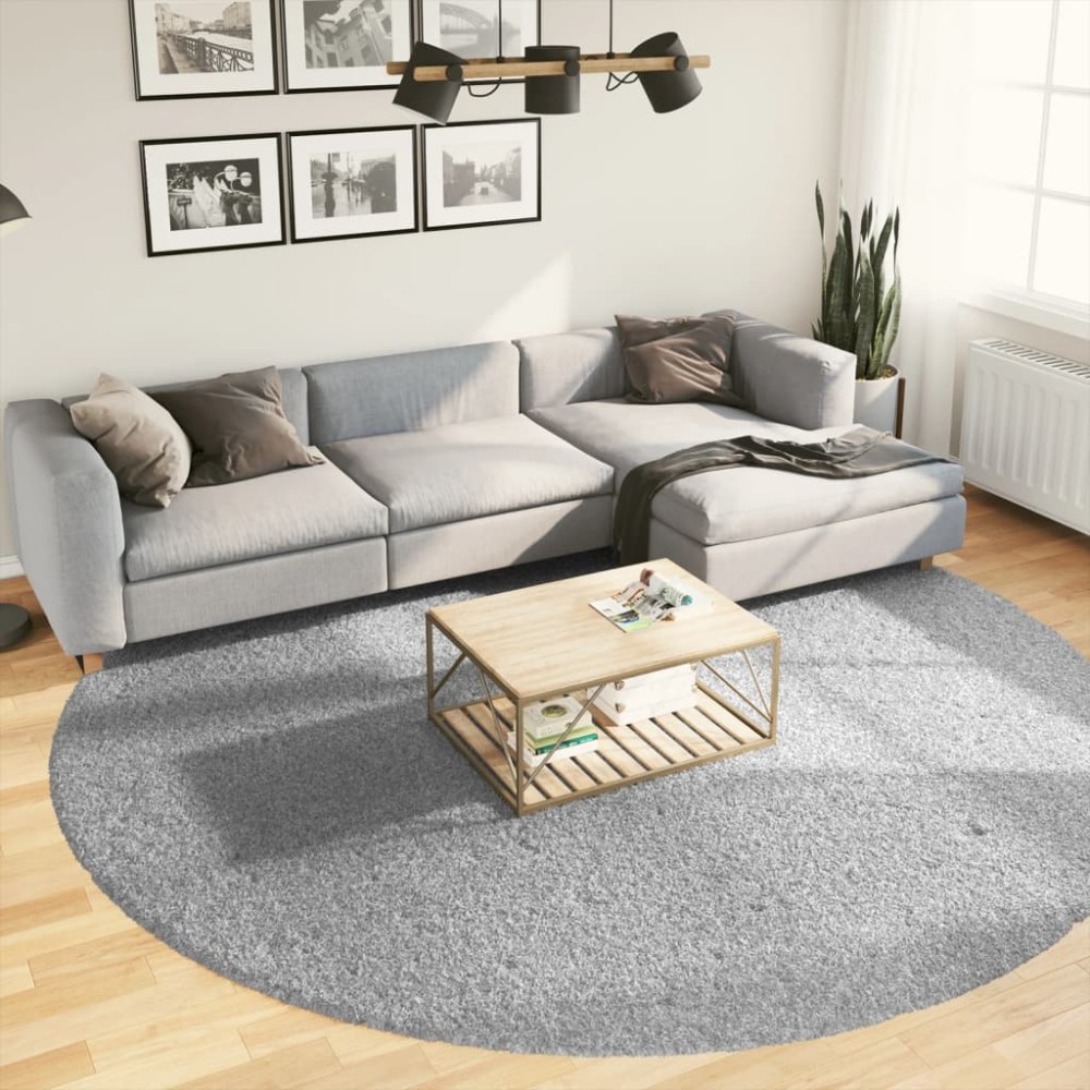 vidaXL Covor pufos "PAMPLONA" cu fire înalte, gri modern, Ø 280 cm