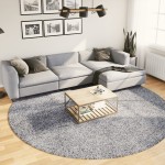 vidaXL Covor pufos "PAMPLONA" cu fire înalte, albastru modern Ø 280 cm