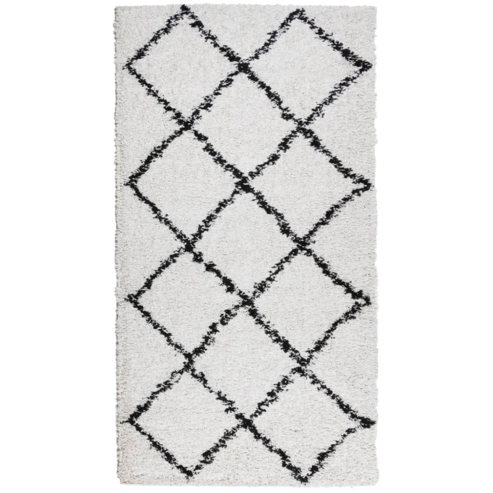 vidaXL Covor pufos "PAMPLONA" fire înalte negru/crem modern 60x110 cm