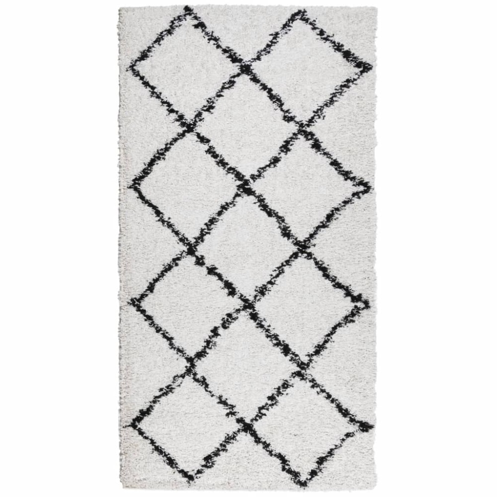 vidaXL Covor pufos "PAMPLONA" fire înalte negru/crem modern 80x150 cm