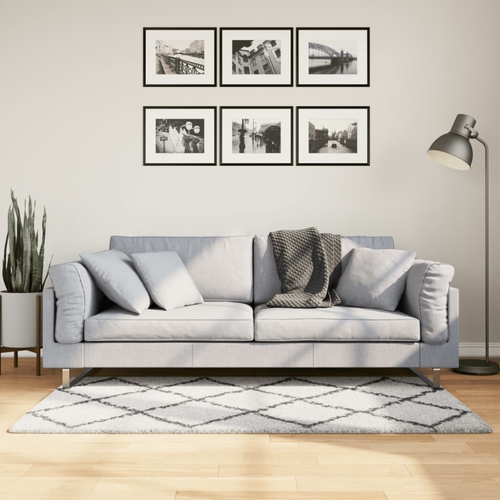 vidaXL Covor pufos "PAMPLONA" fire înalte negru/crem modern 80x150 cm