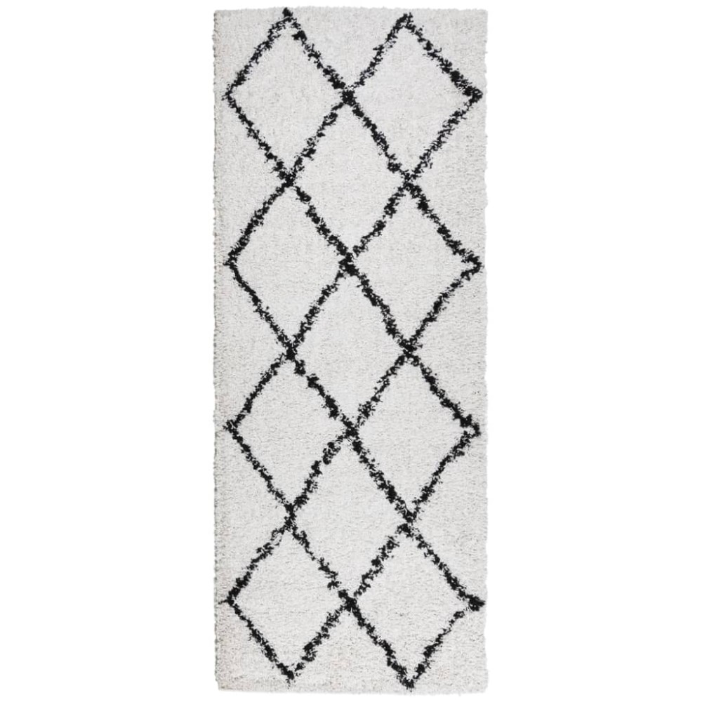 vidaXL Covor pufos "PAMPLONA" fire înalte negru/crem modern 80x200 cm