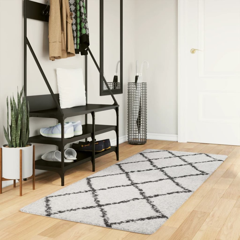 vidaXL Covor pufos "PAMPLONA" fire înalte negru/crem modern 80x200 cm