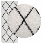 vidaXL Covor pufos "PAMPLONA" fire înalte negru/crem modern 80x200 cm vidaXL Covor pufos "PAMPLONA" fire înalte negru/crem modern 80x200 cm