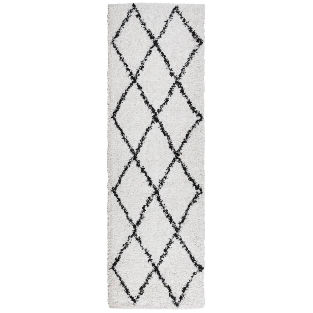 vidaXL Covor pufos "PAMPLONA" fire înalte negru/crem modern 80x250 cm