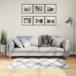 vidaXL Covor pufos "PAMPLONA" fire înalte negru/crem modern 120x120 cm vidaXL Covor pufos "PAMPLONA" fire înalte negru/crem modern 120x120 cm